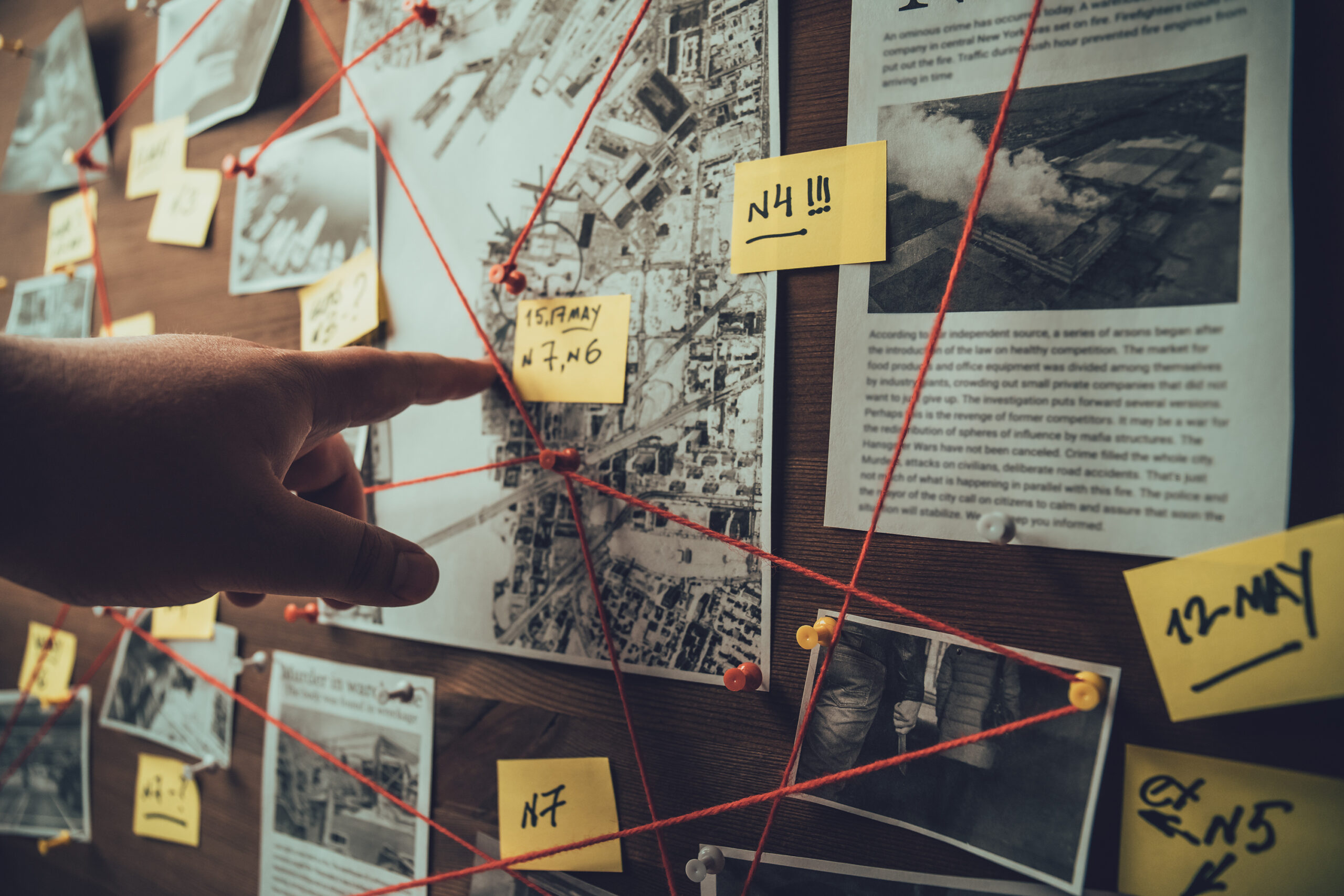 Detective board at Justified Investigations